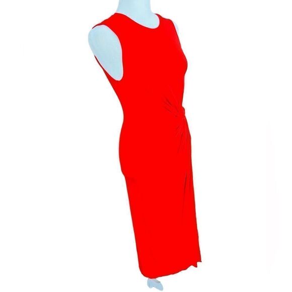Topshop sleeveless red midi dress, front knot, faux wrap skirt size 4 - Picture 5 of 6
